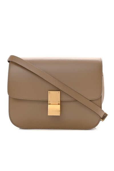 Classic Box Bag With Crossbody Strap In Taupe Leather CIRCLE CLOSET